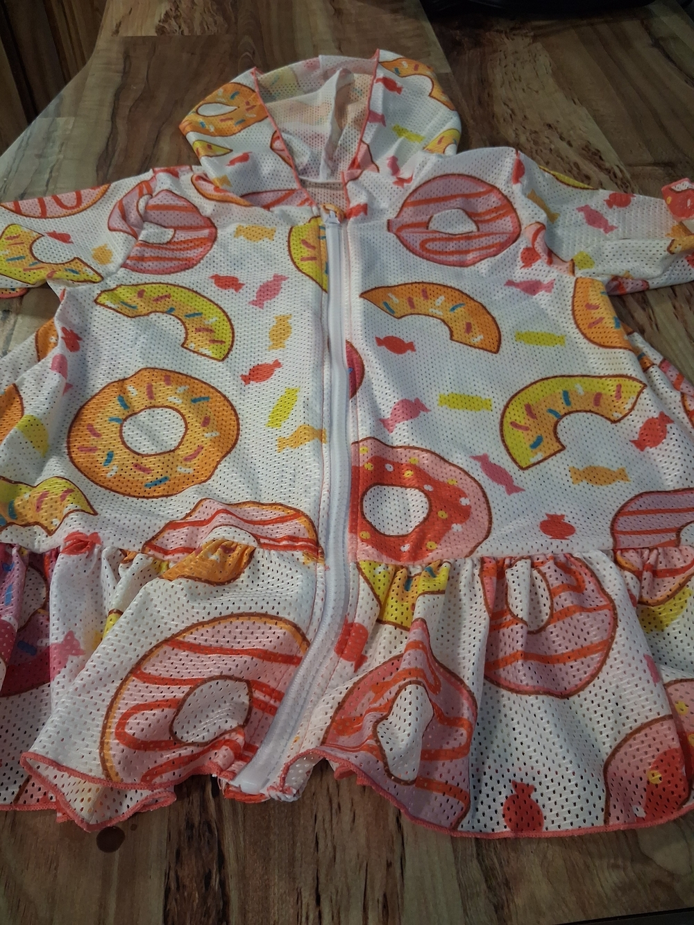 Kids Donut & Candy Print Hooded Zip Jacket — White, Orange, Yellow